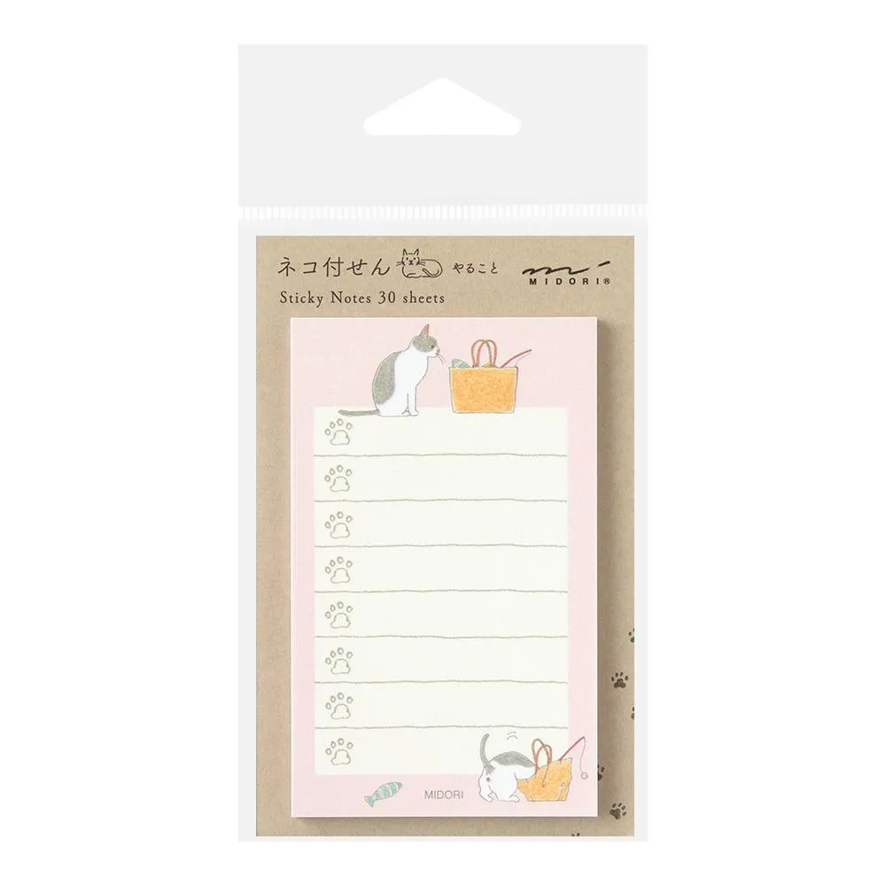 Midori Sticky Notes - To Do Cat, Pink