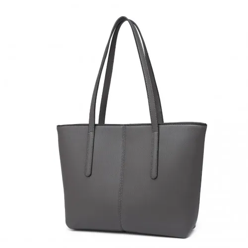 Miss Lulu Leather Look Simple Casual Tote Bag - Grey | Stylish & Durable Tote for Everyday Use