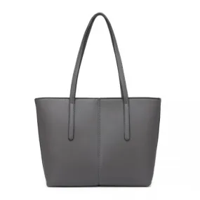 Miss Lulu Leather Look Simple Casual Tote Bag - Grey | Stylish & Durable Tote for Everyday Use