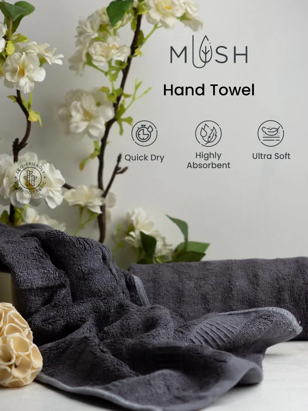 Mush Bamboo Hand Towels Set of 6 | 100% Bamboo Gym Towel for Men/Women Workout | Ultra Soft, Absorbent & Quick Dry Towel for Gym, Travel, Sports and Yoga | 75 X 35 cms | 600 GSM (Navy Blue & Grey)