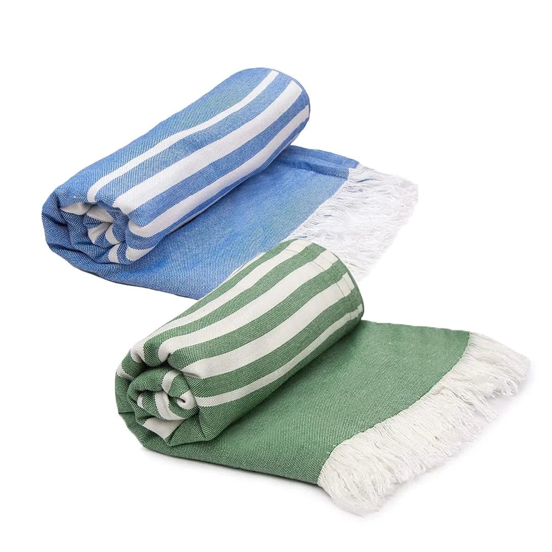 Mush Bamboo Turkish Towel | 100% Bamboo |Ultra Soft, Absorbent & Quick Dry Towel for Bath, Beach, Pool, Travel, Spa and Yoga | 29 x 59 Inches (Blue & Dk. Green)