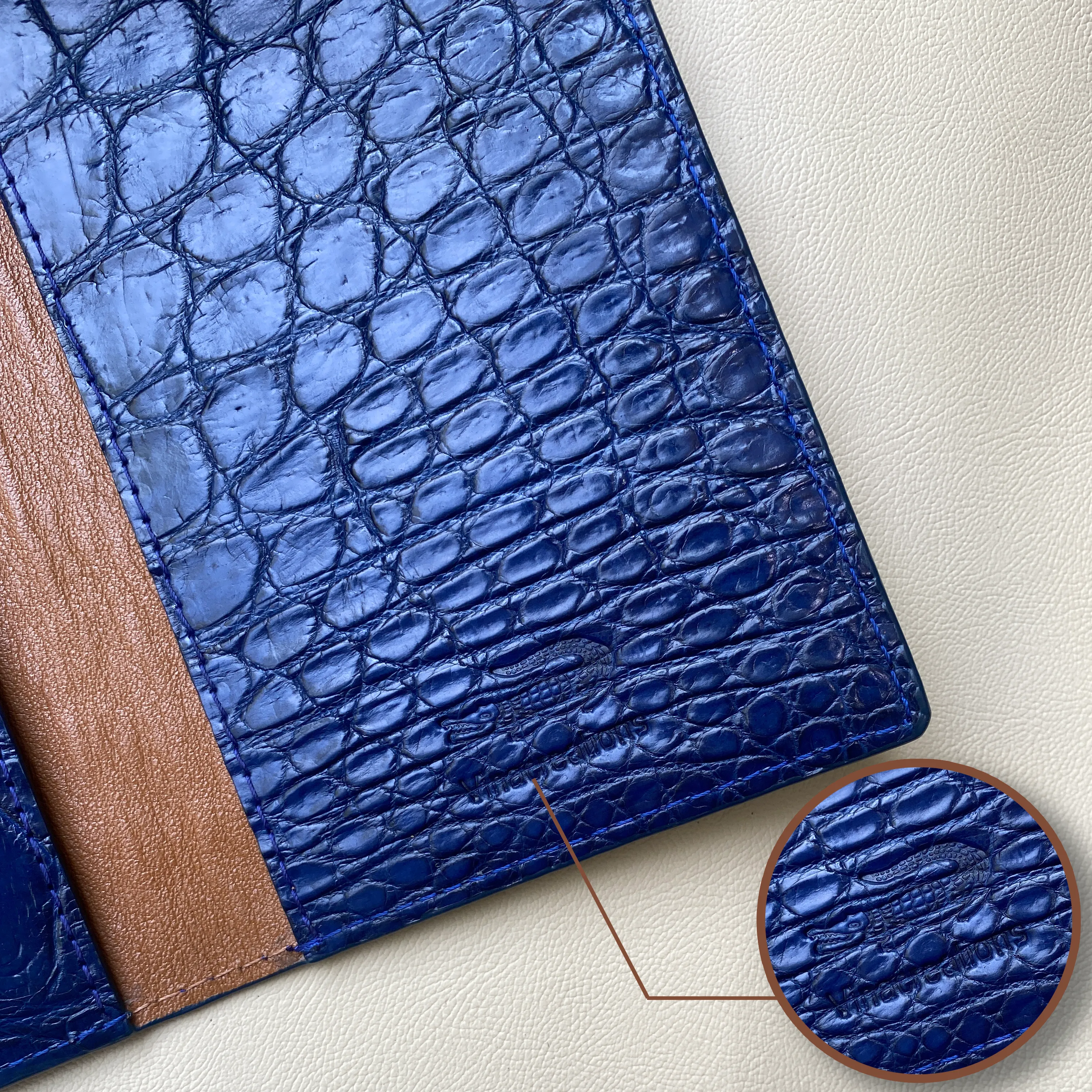 Navy Blue Slim Alligator Leather Passport Holder Cover