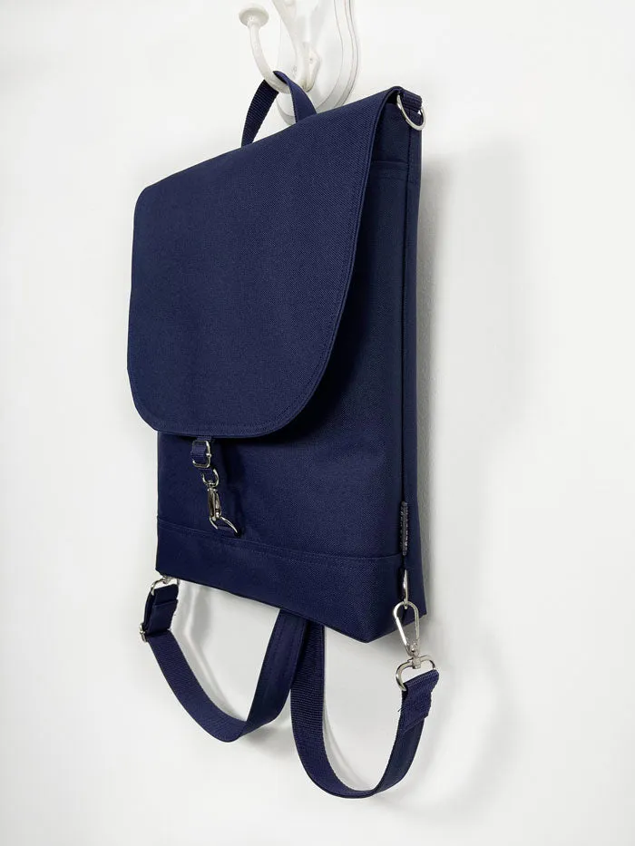 Navy Blue Vegan Minimalist Convertible Backpack