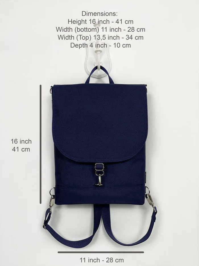 Navy Blue Vegan Minimalist Convertible Backpack