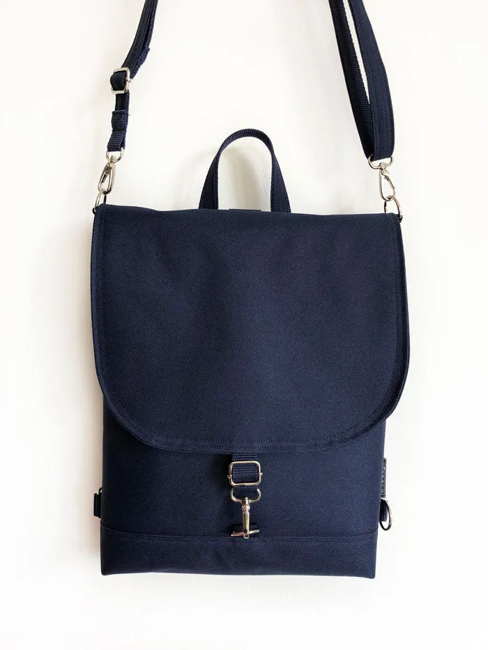 Navy Blue Vegan Minimalist Convertible Backpack