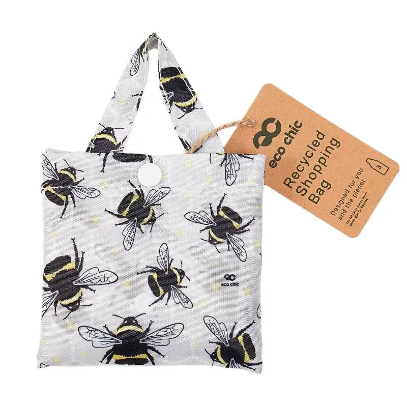 New Eco Chic 100% Recycled Foldable Bumble Bee Print Reusable Shopper Bag [EC-A42GY]