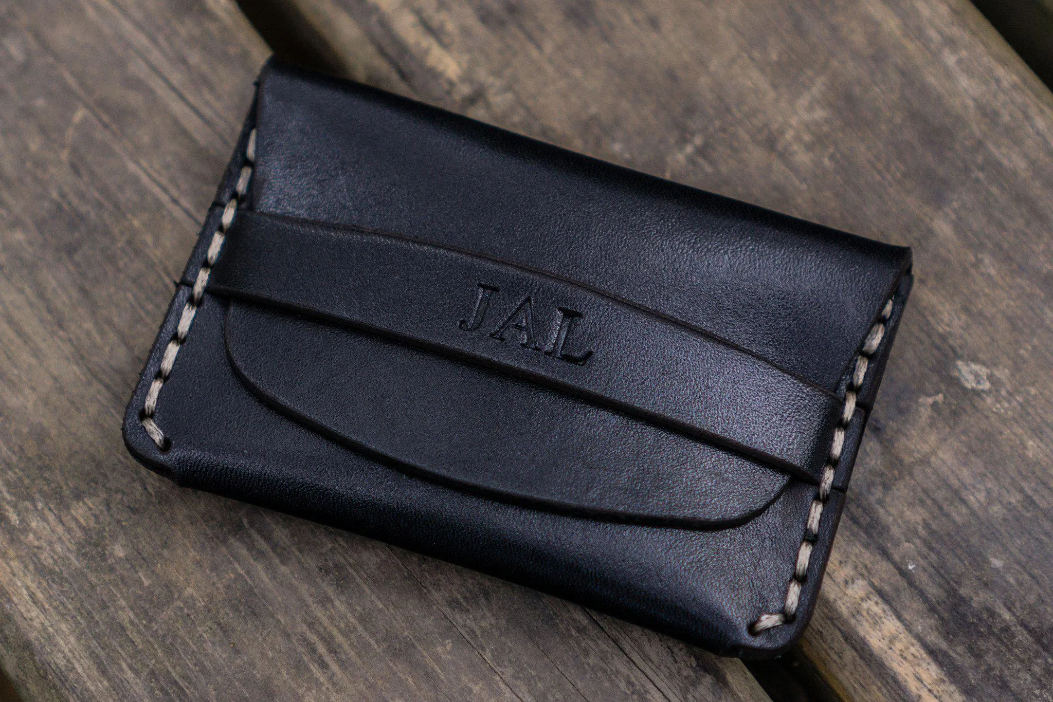 No.36 Personalized Basic Flap Handmade Leather Wallet - Black