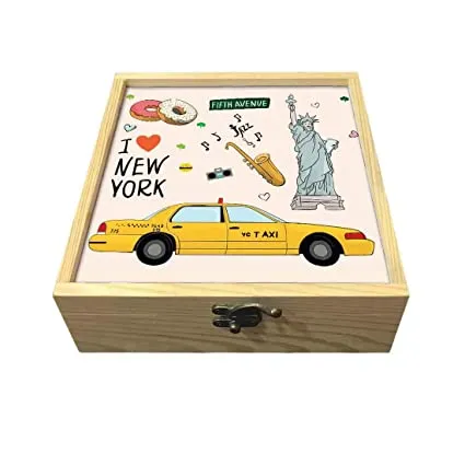 Passport Cover Luggage Tag Wooden Gift Box Set - New York City