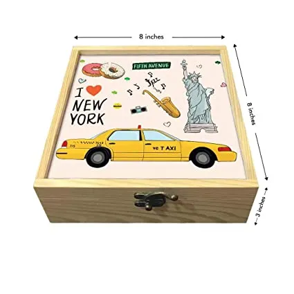 Passport Cover Luggage Tag Wooden Gift Box Set - New York City