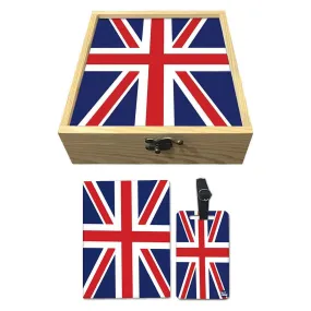 Passport Cover Luggage Tag Wooden Gift Box Set - Union Jack Flag