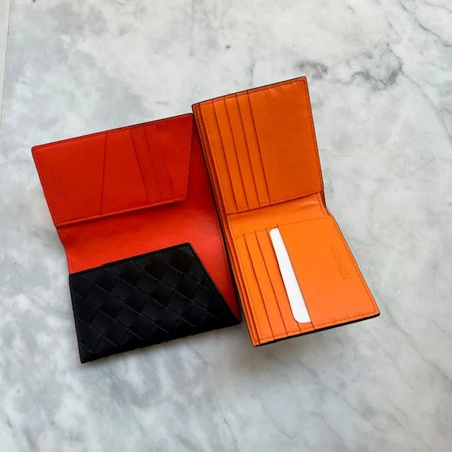 Passport Holder Intrecciato, Black/Orange