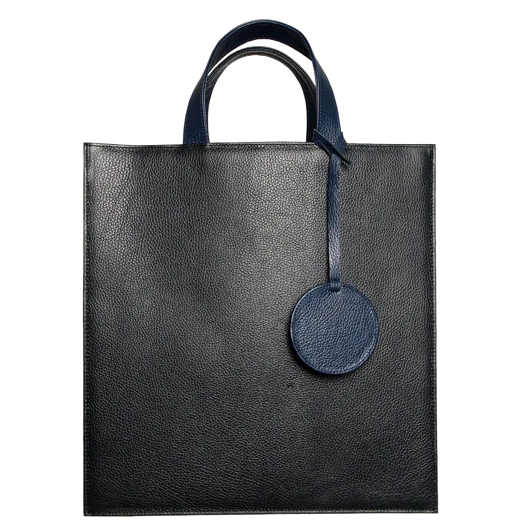 Pebbled Leather Briefcase Tote Bag Black