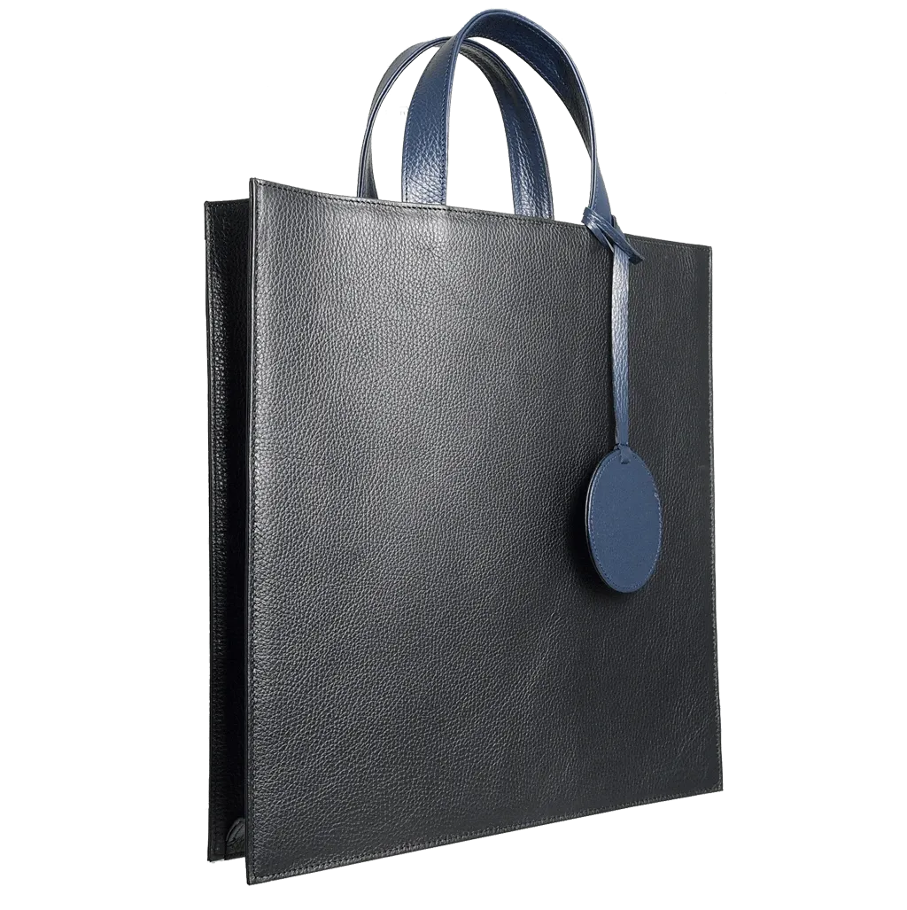 Pebbled Leather Briefcase Tote Bag Black