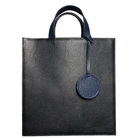 Pebbled Leather Briefcase Tote Bag Black