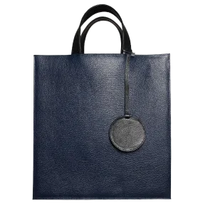 Pebbled Leather Briefcase Tote Bag Navy