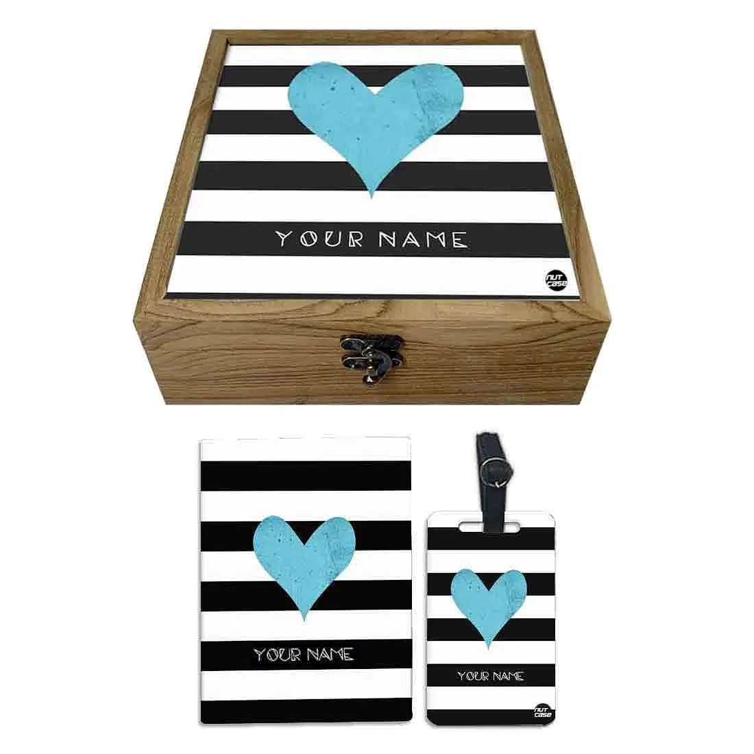 Personalized Travel Gifts - Blue Heart Black Strips