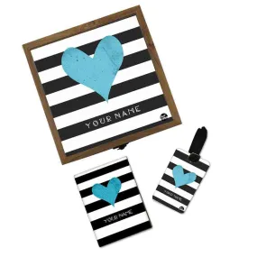 Personalized Travel Gifts - Blue Heart Black Strips