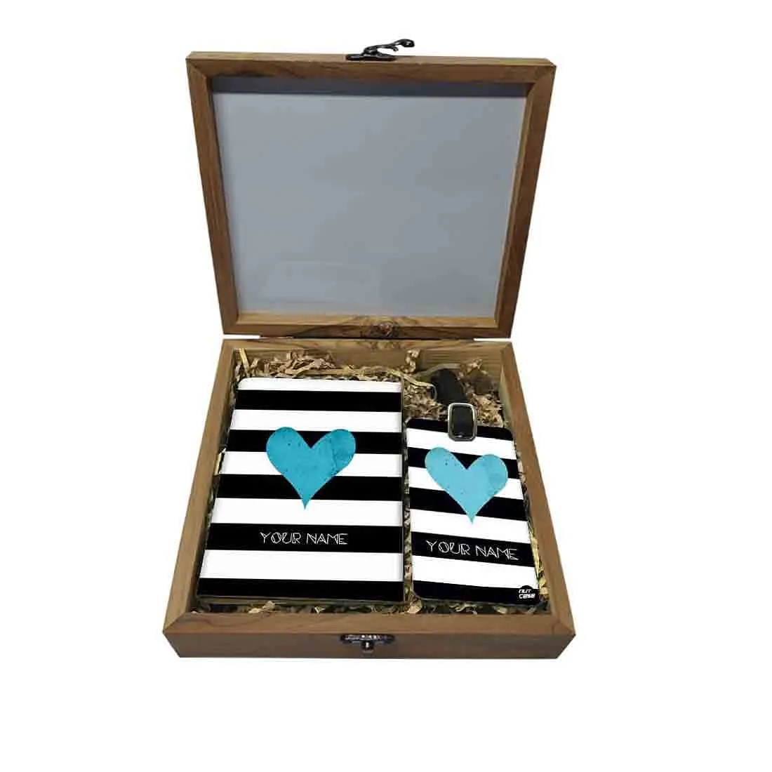 Personalized Travel Gifts - Blue Heart Black Strips