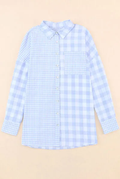 Pocketed Plaid Dropped Shoulder Shirt