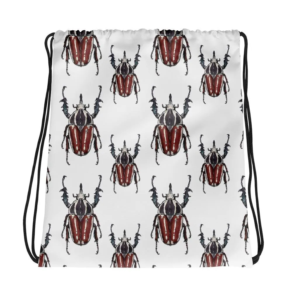 Polka Brown Beetles by Robert Bowen Drawstring Bag