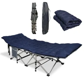 Portable Folding Camping Cots Sleeping Cots with Removable Mattress and Carry Bag, Dark Blue