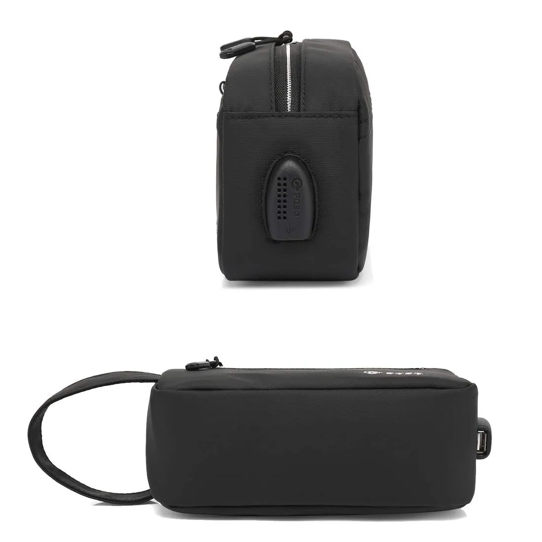 POSO Zest Multipurpose Travel Pouch Cash Pouch Wrist Handbag with USB (Black)