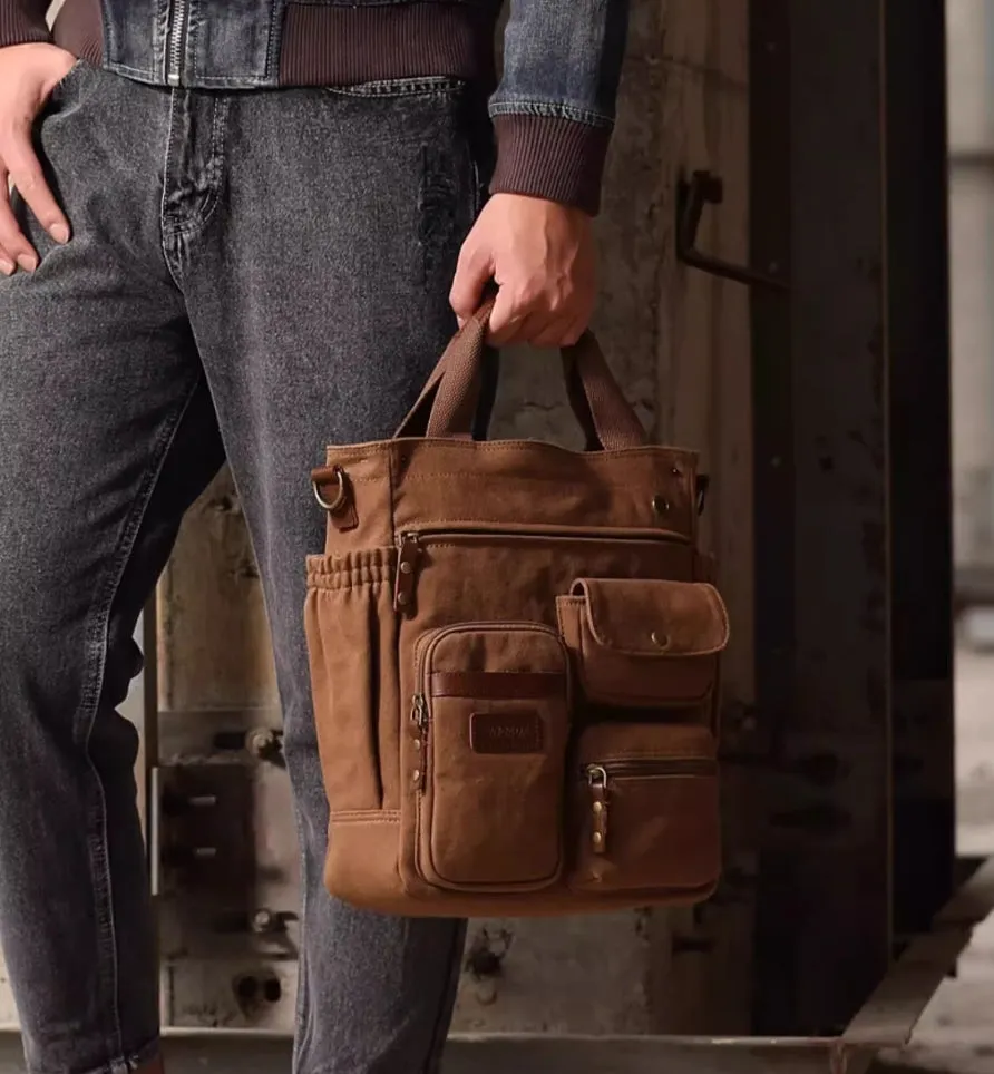 Postman bag, men's laptop bag, multifunctional briefcase, business shoulder bag, canvas crossbody, large capacity backpack