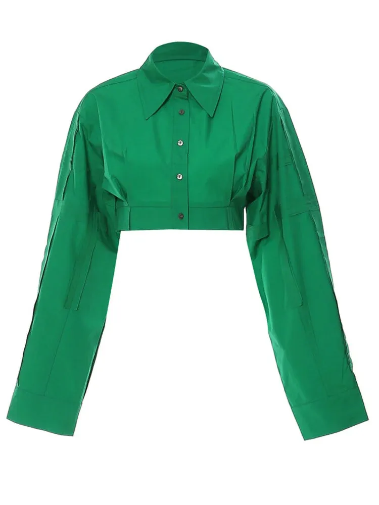 Pre Order:  Green Long Sleeve Cropped Shirt