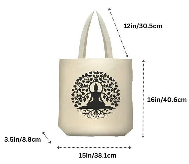 Premium Cotton Canvas Tote Bag- Buddha White