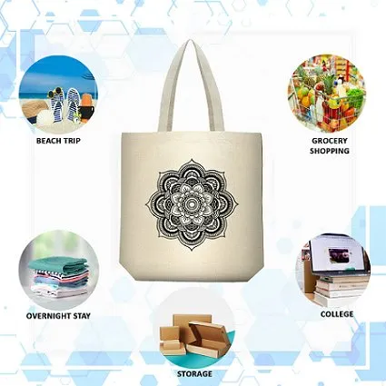 Premium Cotton Canvas Tote Bag- Mandala White