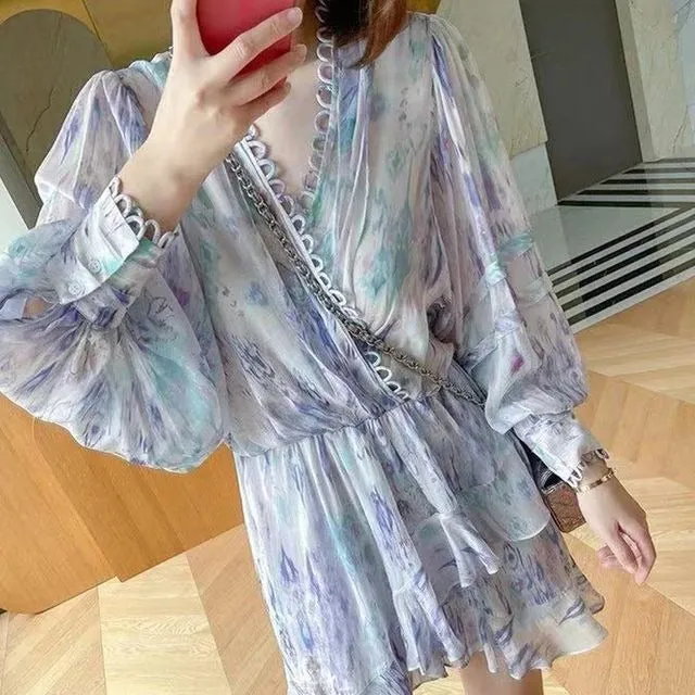 Printed Long Sleeve Mini Dress