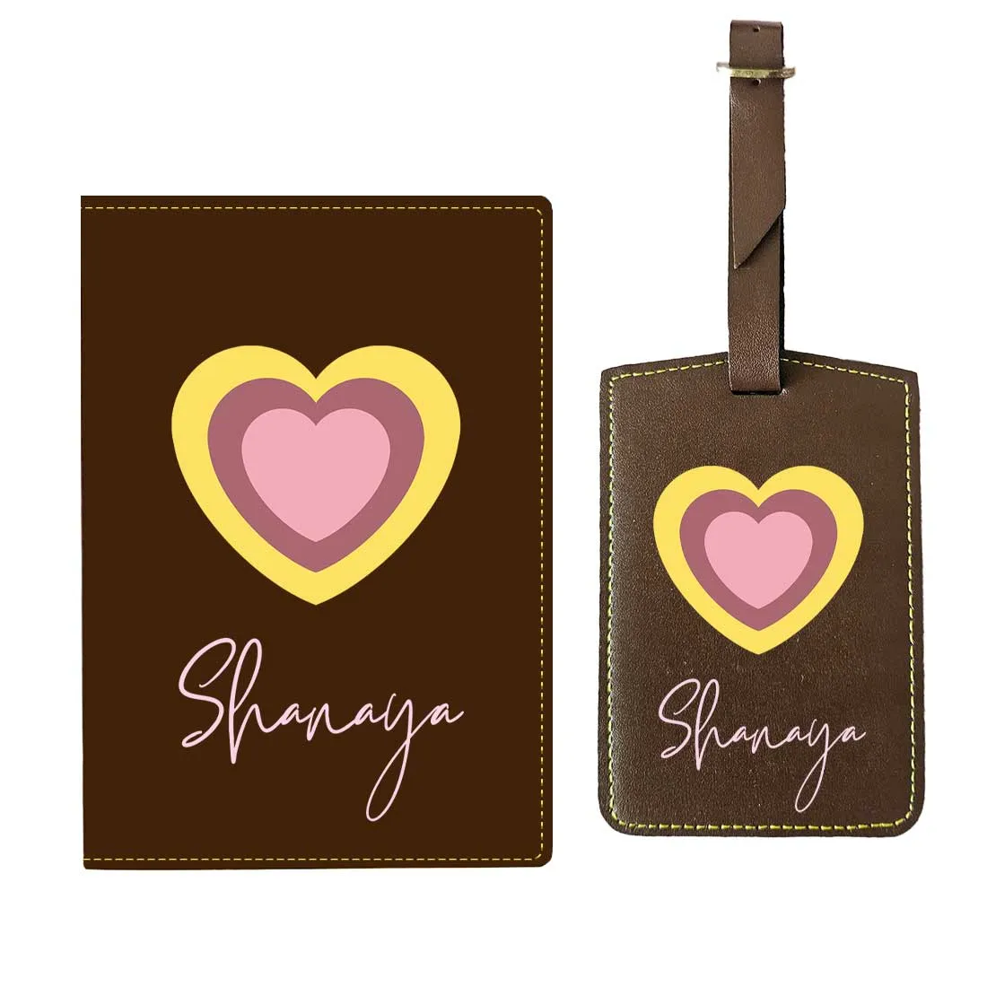 Pu Leather Personalized Passport Cover and Luggage Tag - Heart