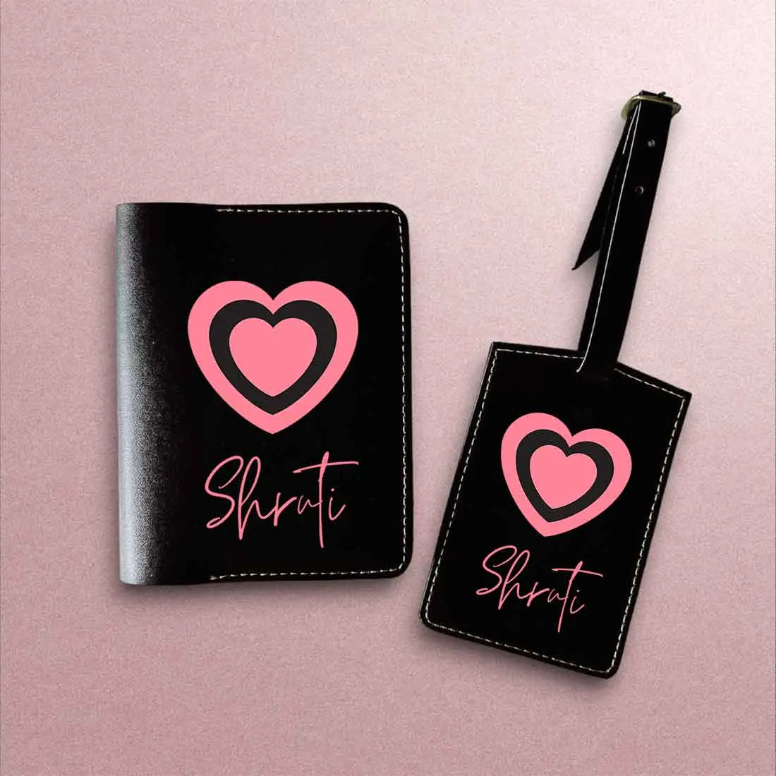 Pu Leather Personalized Passport Cover and Luggage Tag - Heart