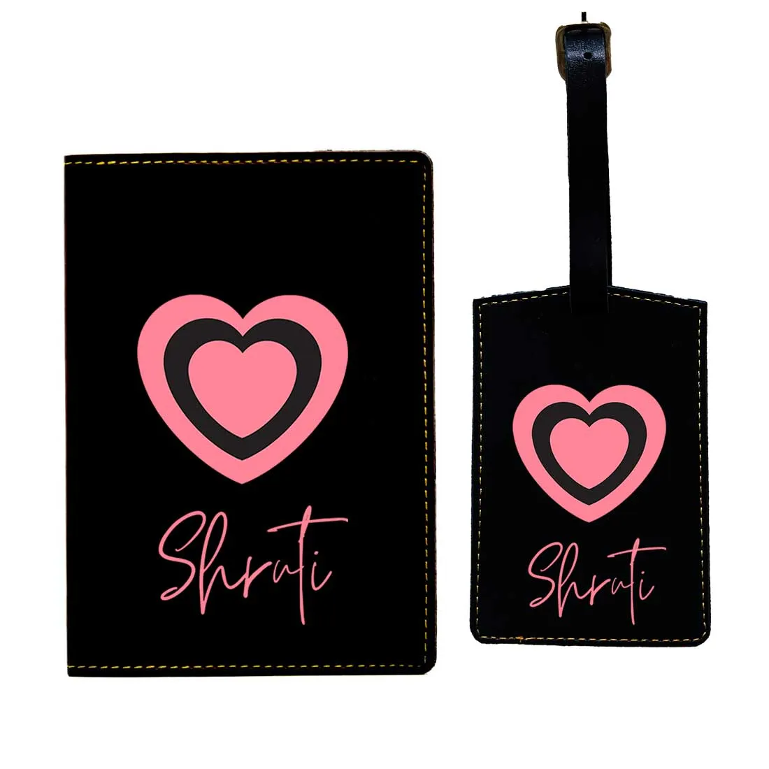 Pu Leather Personalized Passport Cover and Luggage Tag - Heart