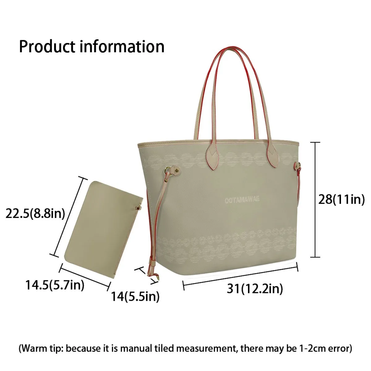 PU  Leather Shoulder Bag- With a small bag Beige