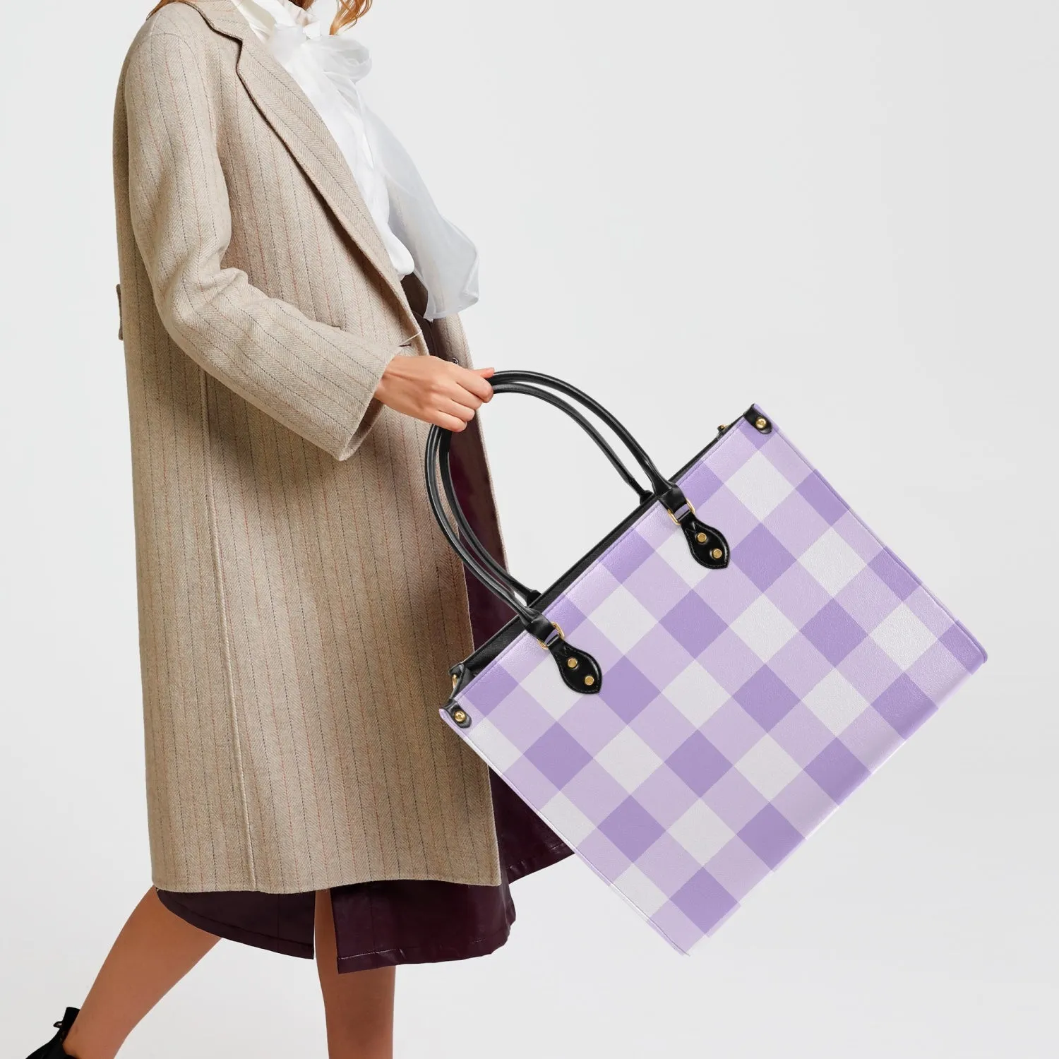 Purple & White Checkered Tote Bag