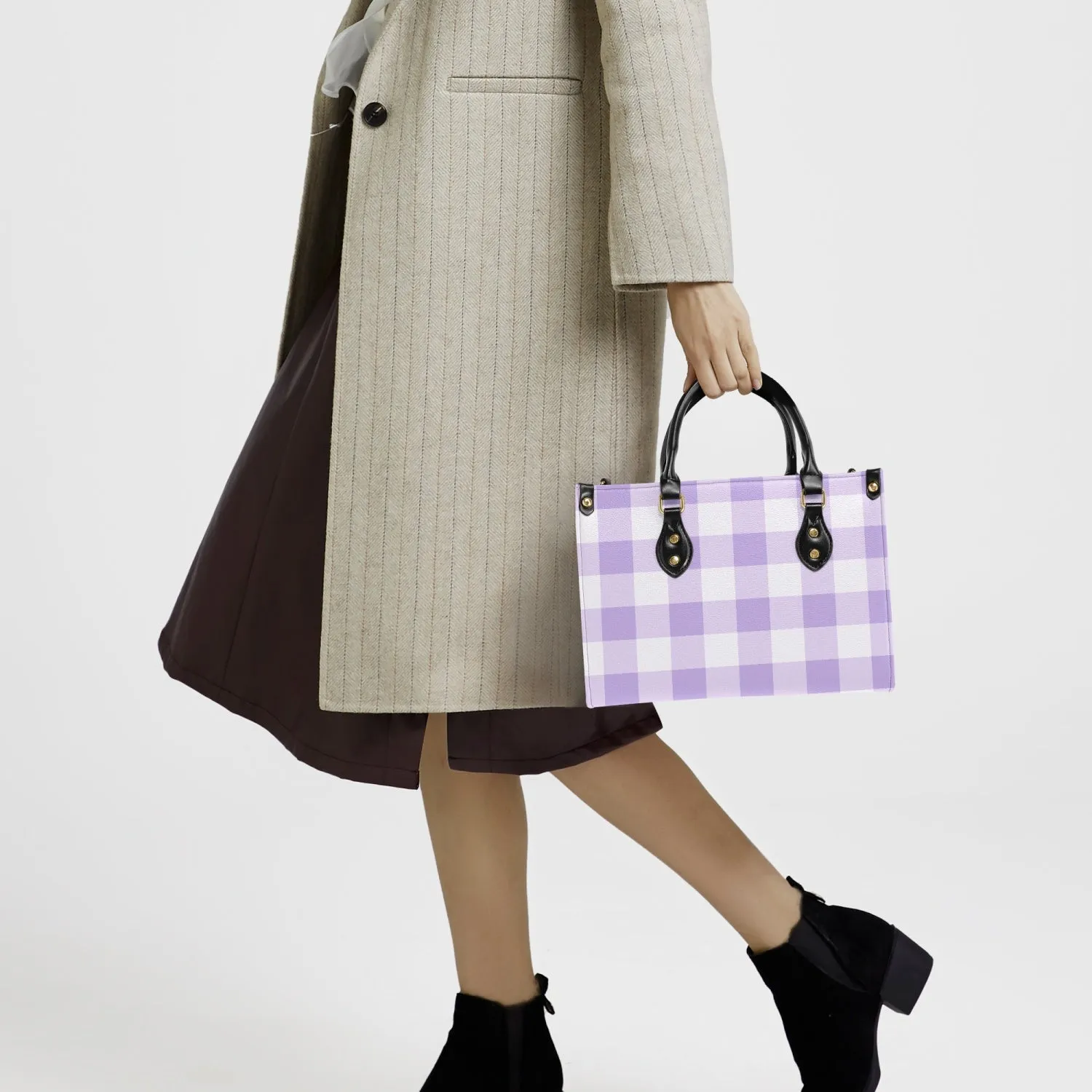 Purple & White Checkered Tote Bag