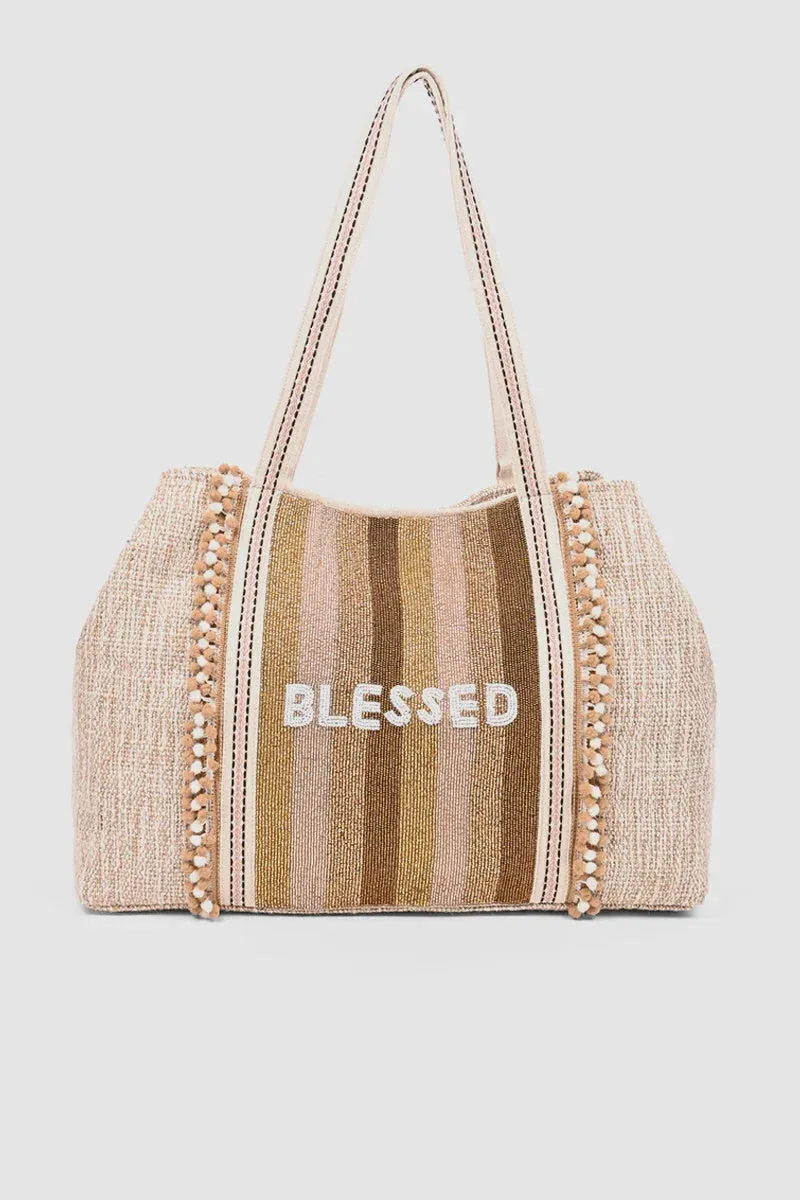 "BLESSED" BEADED TOTE BAG