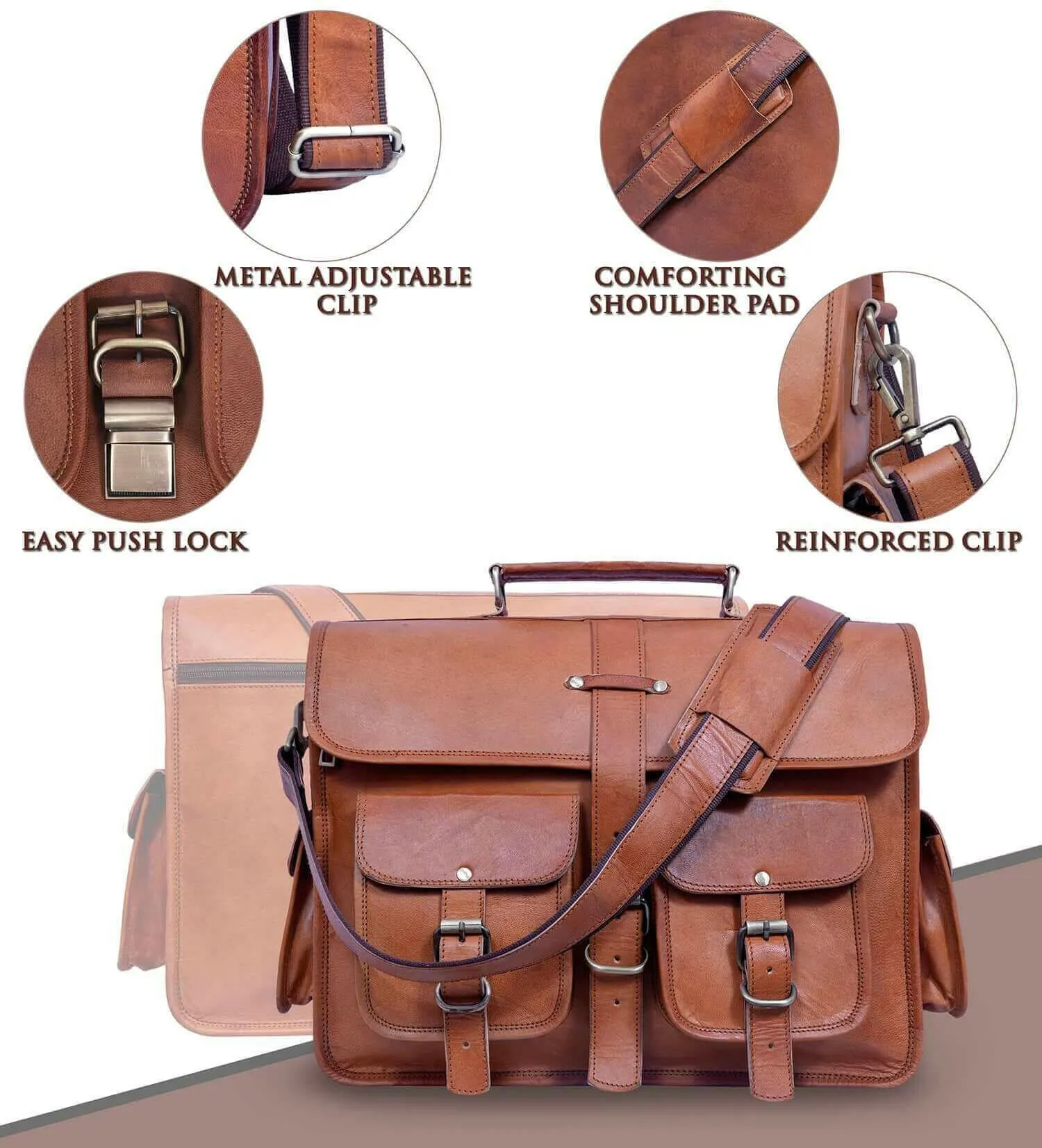 Real Leather Messenger Bag for Men and Women Vintage Laptop Briefcase