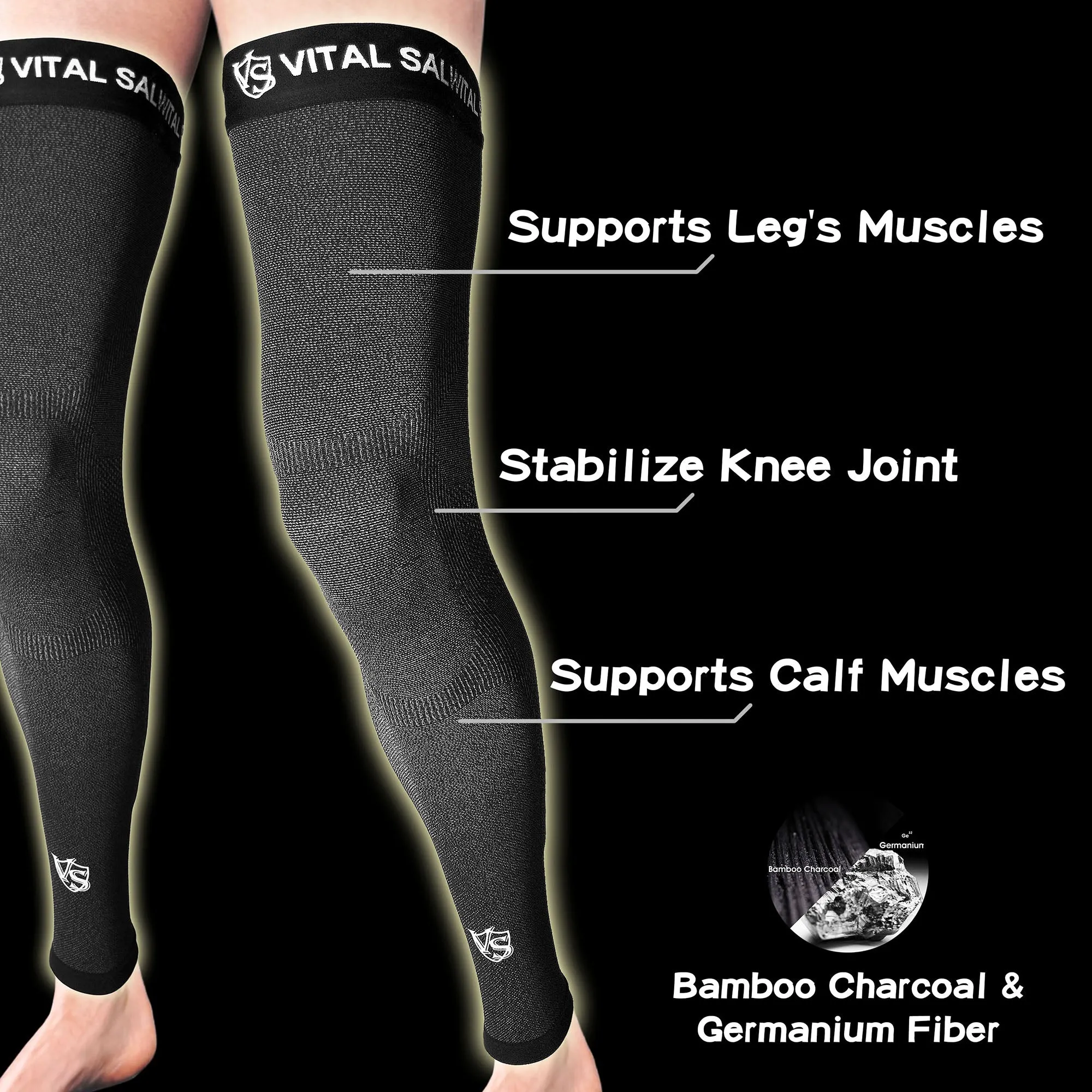 Recovery Compression Full Leg Sleeve 1 Pair (Dark Grey)