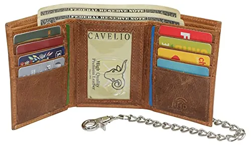 RFID Blocking Leather Chain Trifold with ID Window and Credit Card Pockets USA Series