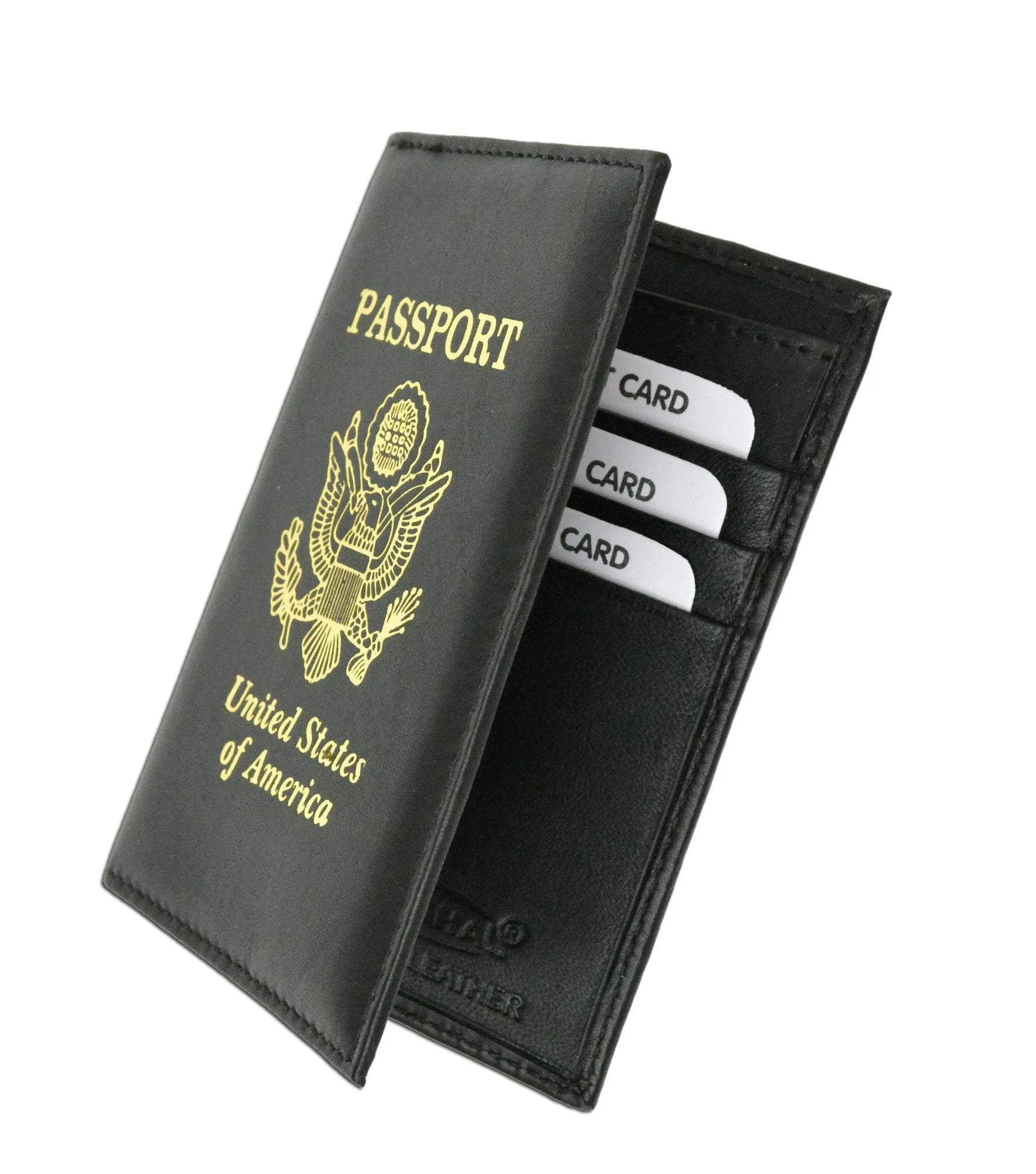 RFID Blocking Premium Leather United States Passport Holder Golden Print Emblem RFID P 601 USA (C)