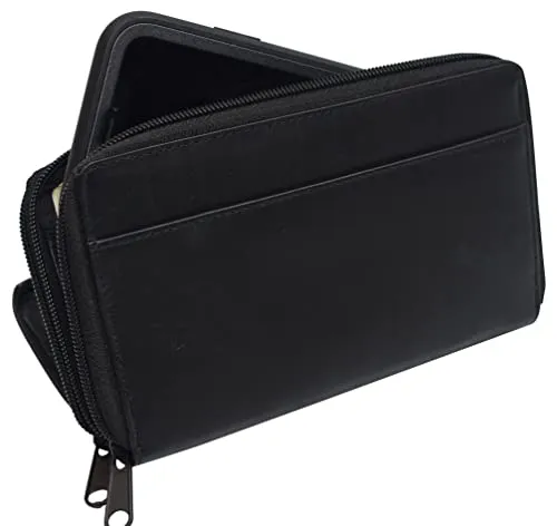 RFID59L4575 Women's RFID Blocking Double Zipper Smartphone Leather Wallet with Removable Checkbook Holder