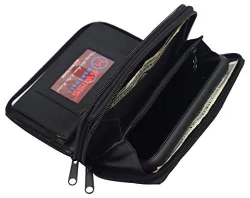 RFID59L4575 Women's RFID Blocking Double Zipper Smartphone Leather Wallet with Removable Checkbook Holder