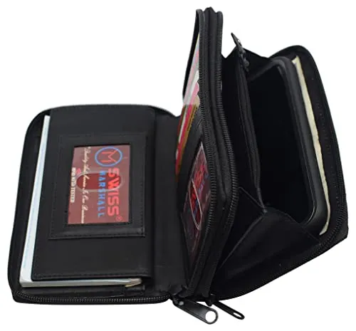 RFID59L4575 Women's RFID Blocking Double Zipper Smartphone Leather Wallet with Removable Checkbook Holder