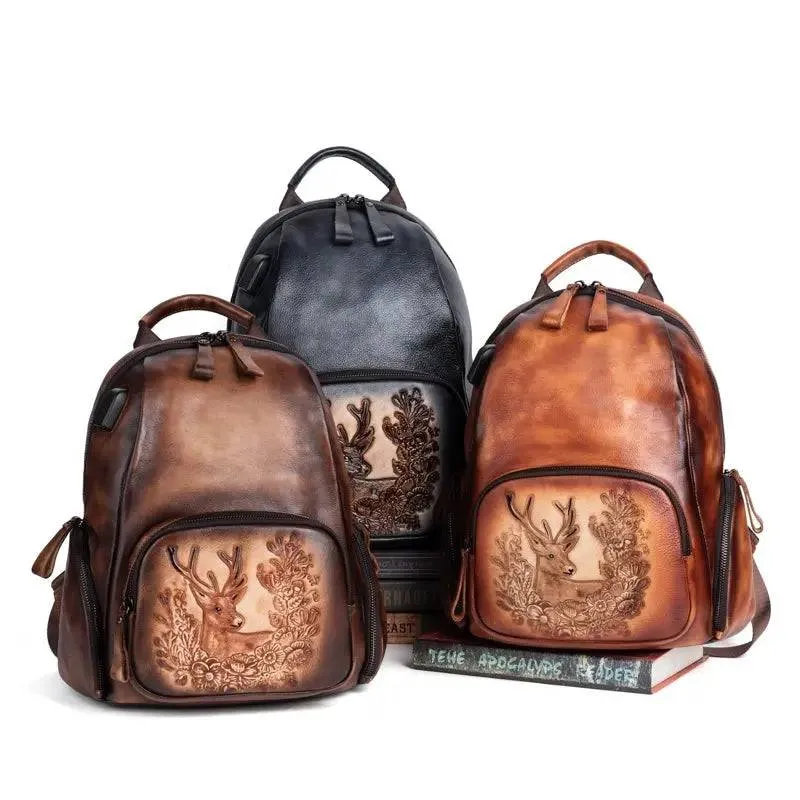 Rossie Viren Retro Genuine Leather Large Backpack, Leather Rucksack, Leather Knapsack ,Office Bag,Travel Backpack