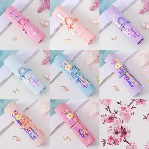 Sakura Holographic Canvas Roll Up Pencil Case