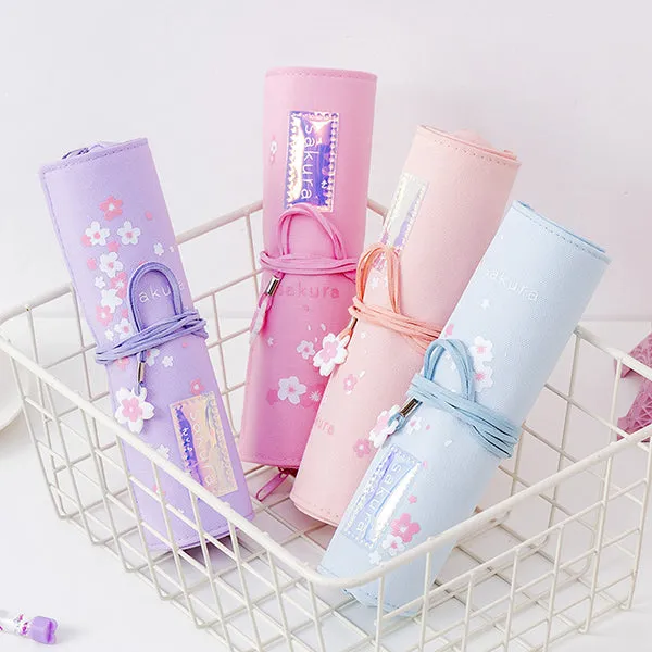 Sakura Holographic Canvas Roll Up Pencil Case