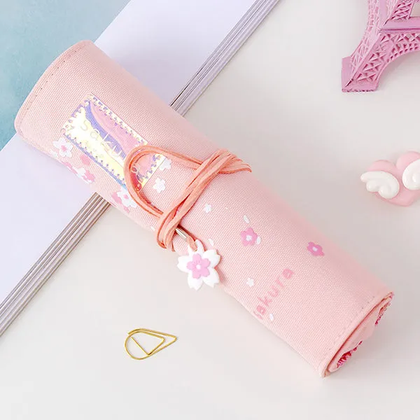 Sakura Holographic Canvas Roll Up Pencil Case