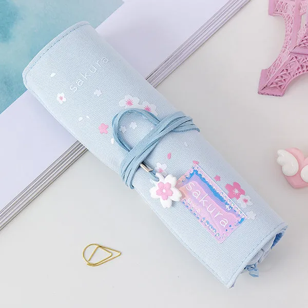 Sakura Holographic Canvas Roll Up Pencil Case